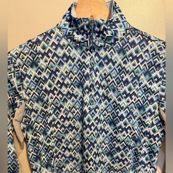 Ariat Ladies Sunstopper 2.0 1/4 Zip Baselayer Shirt Blue Geometric Design XS - Picture 8 of 12